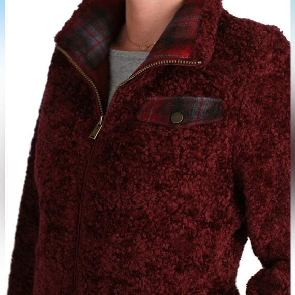 Pendleton Women’s Burgundy Sherpa Full Zip Mock Neck Sweater Jacket Size Large - Picture 2 of 14